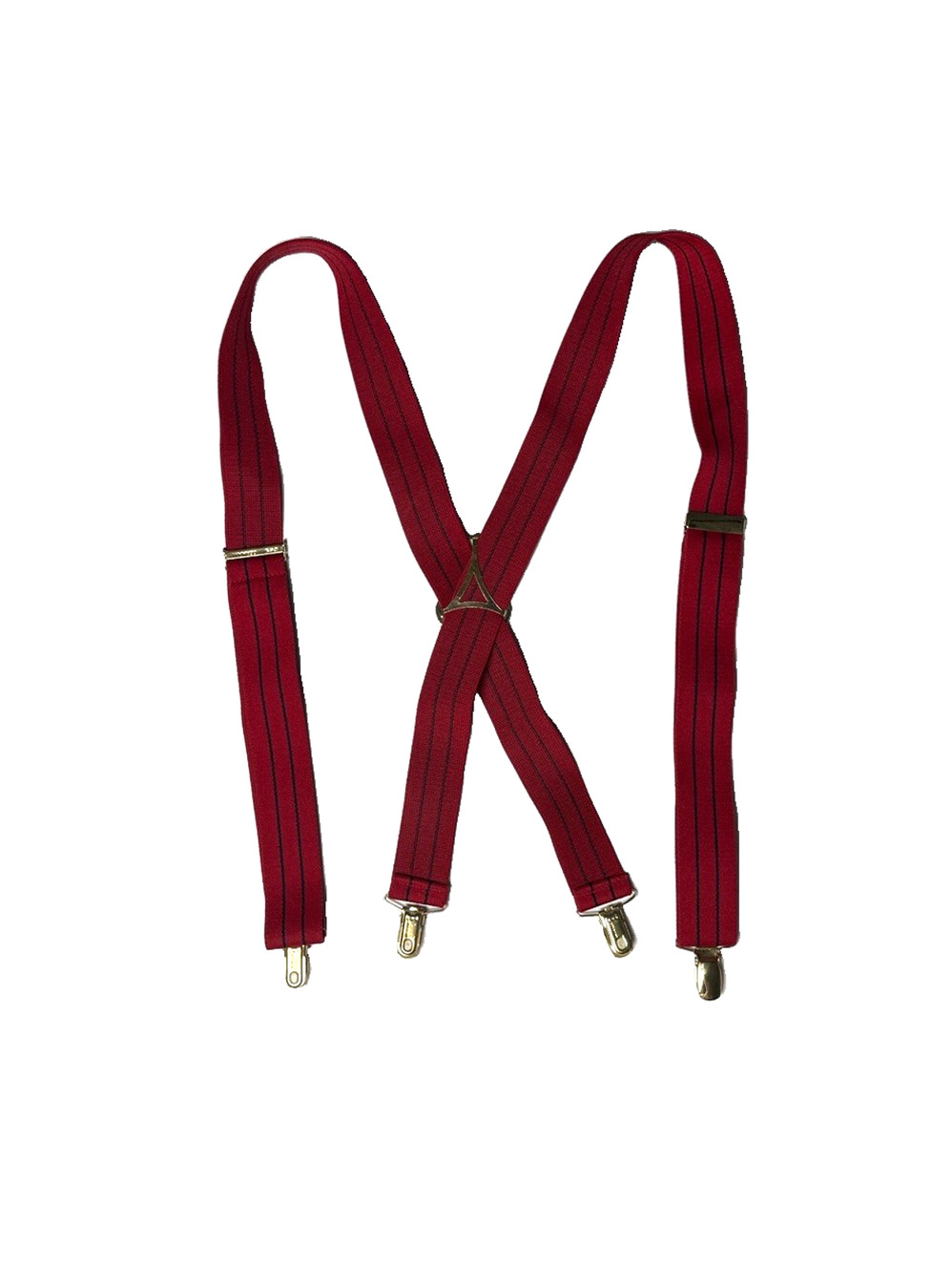 Vintage CAS Germany Mens Suspenders Red Navy Blue Stripe Gold Hardware Stretch